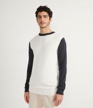Buzo Suéter de Punto con Cuello y Mangas Contrastantes