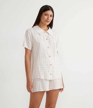 Pijama Americano Corto en Viscosa con Estampado de Cuadros Vichy 1