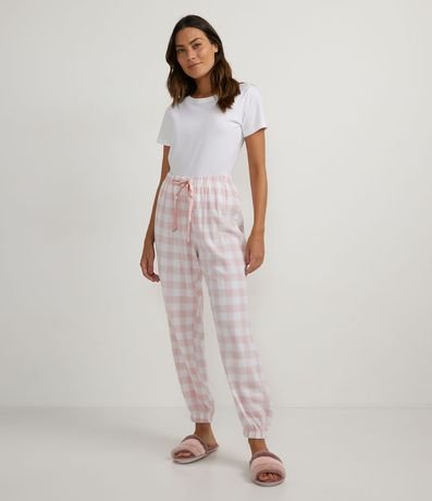 Pantalón de Pijama en Franela Cuadrillé con Elástico en la Barra 4