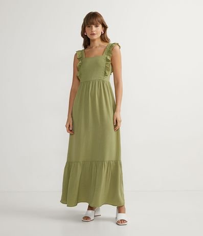 Vestido Largo Liso Sin Mangas con Volados 1