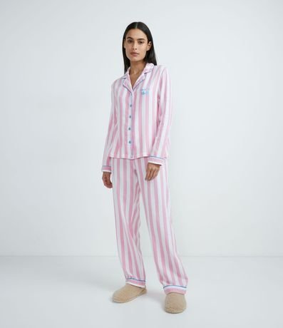 Pijama Largo Americano en Franela Rayada 1