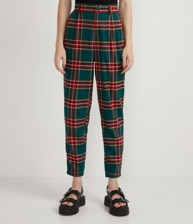 Pantalón Sastrería en Viscosa con Estampado de Cuadros Vichy