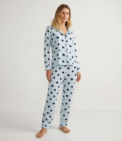 Pijama Americano Largo en Viscolycra con Estampado Poá 1