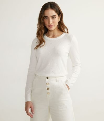 Blusa Manga Larga de Punto con Aplicaciones de Perlas 1