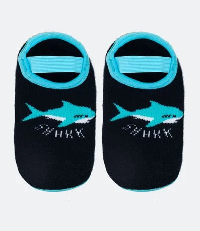 Media Ballet Infantil con Suela y Estampado de Tiburón - Talle 19/22 al 31/34