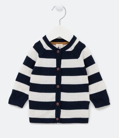 Cardigan Infantil de Punto Rayado con Coderas Contrastantes - Talle 0 a 18 meses 1