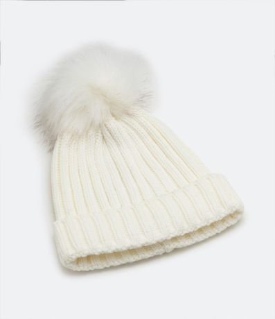 Gorro de Punto Acanalado con Pompón y Bajo Plegado 2