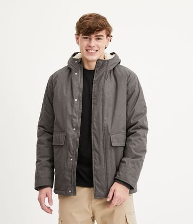 Campera Pesada con Capucha Bolsillos y Forro Sherpa