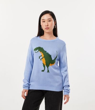 Suéter en Tejido de Punto con Cuello Redondo y Estampado de Dinosaurio 1