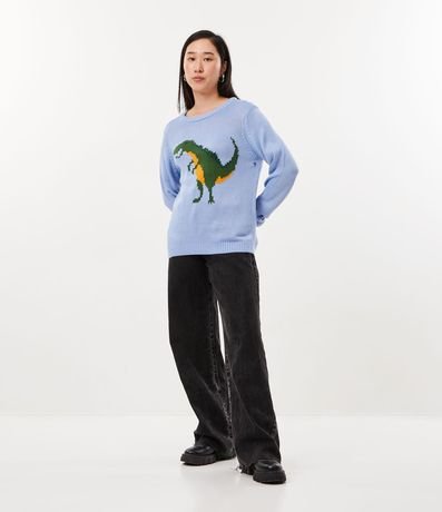 Suéter en Tejido de Punto con Cuello Redondo y Estampado de Dinosaurio 2