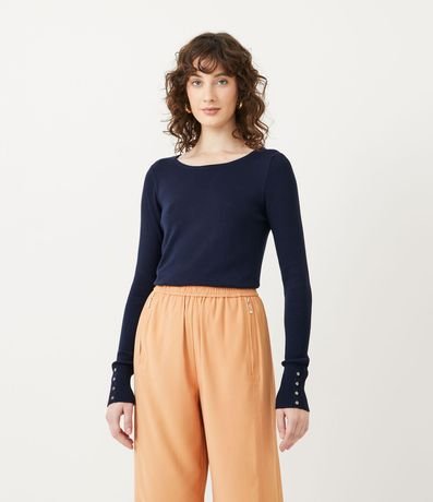 Suéter Alargado en Punto con Cuello Barco