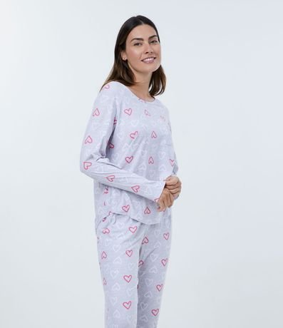 Pijama Largo con Estampado de Corazones y Bolsinho Frontal 2