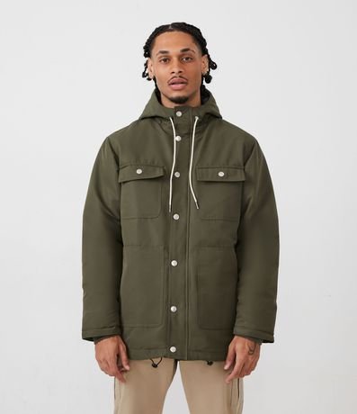 Campera Pesada con Cuello Alto y Capucha