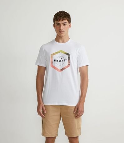 Camiseta Manga Corta en Algodón con Estampado de Hexágono Gradiente 1