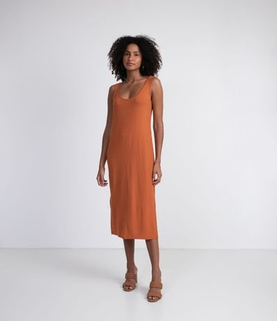 Vestido Midi en Viscosa Acanalado sin Mangas