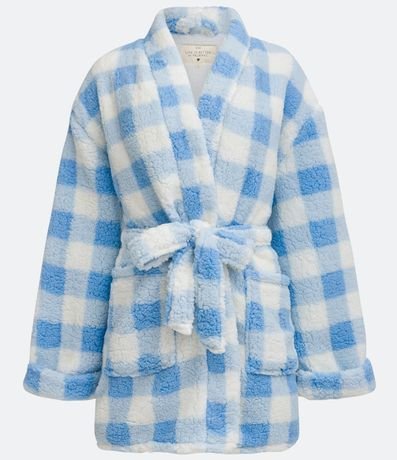 Bata de Baño Corto en Sherpa con Estampado Cuadrillé 2