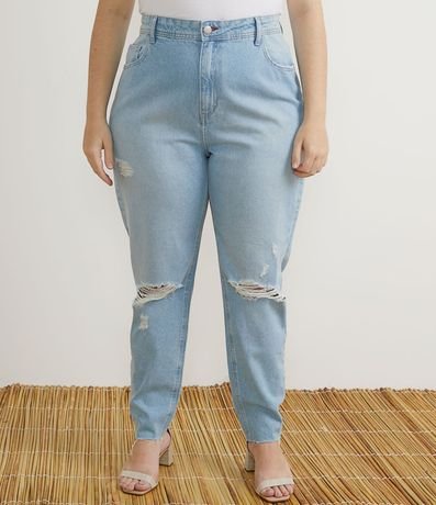 Pantalón Mom Jeans con Gastado y Bordado en lo Bolsillo Curve & Plus Size 1