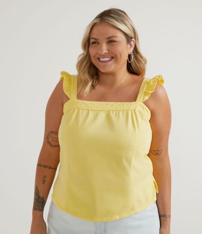 Blusa Musculosa en Sarga con Volados en los Tirantes Curve & Plus Size