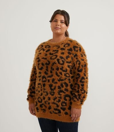 Blusa Alargada en Tejido de Punto con Estampado Animal Print Jaguar Curve & Plus Size 1