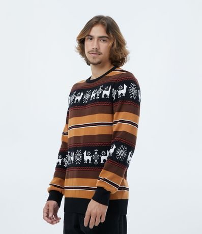 Suéter en Tejido de Punto con Patrón Llamas 1