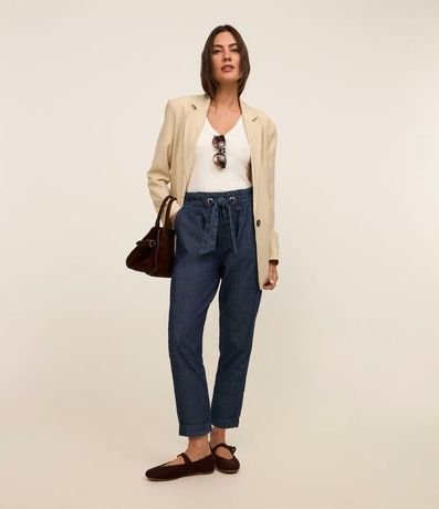 Pantalón Baggy en Jeans con Lazo en la Cintura
