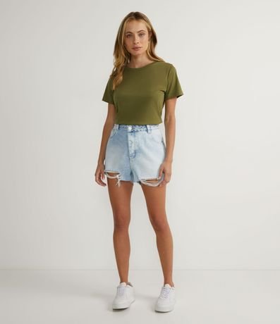 Blusa Alargada Básica en Algodón con Cuello Redondo y Manga Corta 4