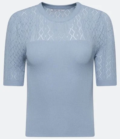 Blusa Manga Corta en Tejido de Punto con Detalles Huecos 5