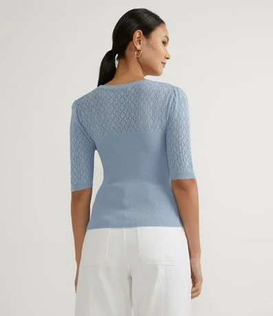 Blusa Manga Corta en Tejido de Punto con Detalles Huecos 2
