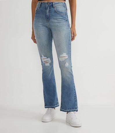 Pantalón Flare Jeans con Desgastes y Barra Deshilachada 1