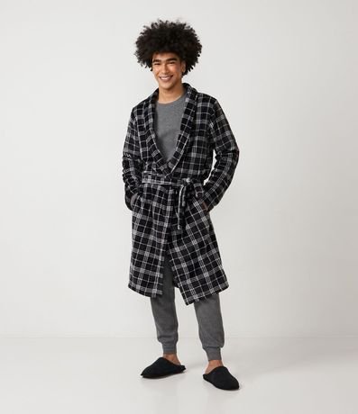 Bata de Baño en Fleece con Estampado Cuadrillé 3