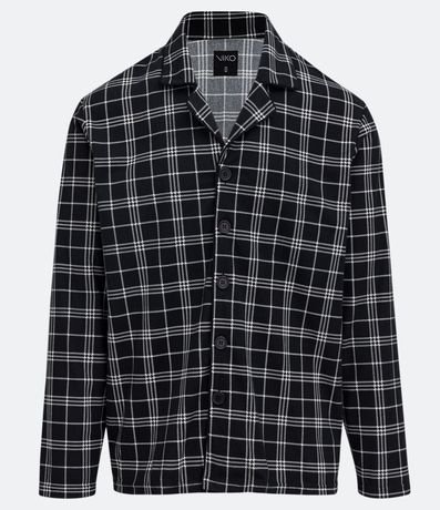Pijama Camisa en Tejido de Punto Manga Larga con Estampado Cuadrillé 5