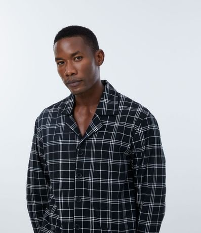 Pijama Camisa en Tejido de Punto Manga Larga con Estampado Cuadrillé 3