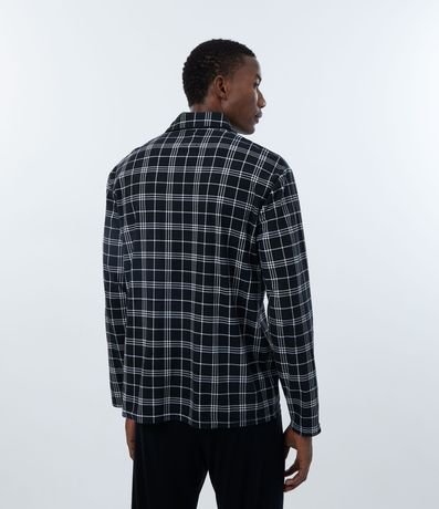 Pijama Camisa en Tejido de Punto Manga Larga con Estampado Cuadrillé 4