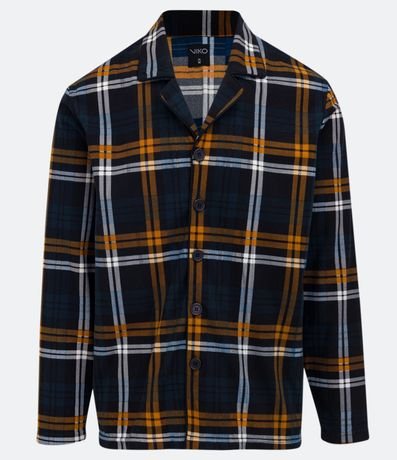Pijama Camisa en Tejido de Punto Manga Larga con Estampado Cuadrillé 5