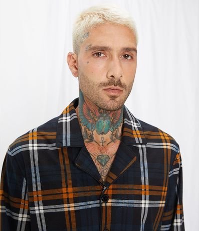 Pijama Camisa en Tejido de Punto Manga Larga con Estampado Cuadrillé 4