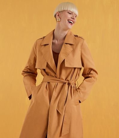 Campera Trench Coat Alargado en Algodón con Cinturón para Amarre 3