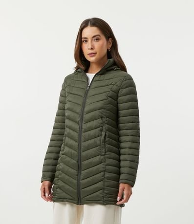 Campera Puffer Alargada en Poliamida con Capucha