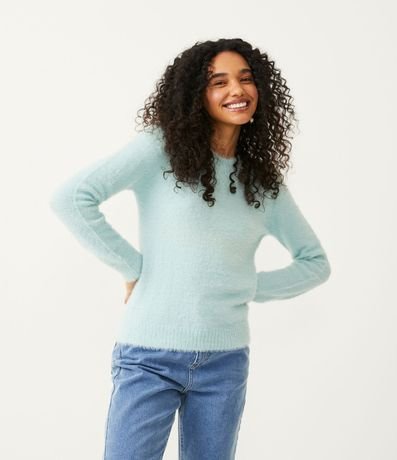 Buzo Cerrado de Punto con Cuello Redondo y Hilo de Peluche