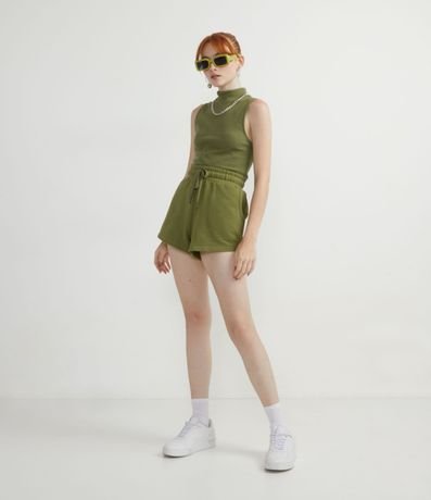 Blusa Cropped Básica sin Manga en Algodón con Cuello Alto 4