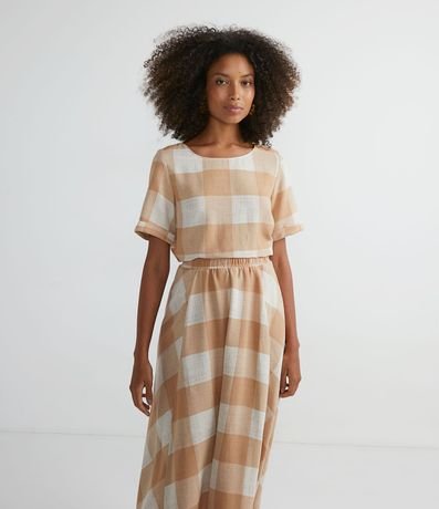 Blusa Manga Corta en Viscolino con Estampa Cuadrillé Vichy 1