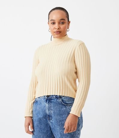 Blusa de Punto Acanalado con Cuello Alto y Manga Larga 1