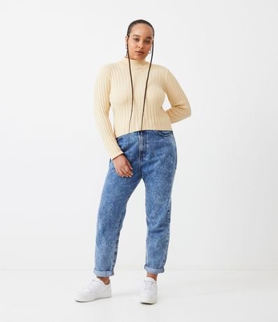Blusa de Punto Acanalado con Cuello Alto y Manga Larga 2