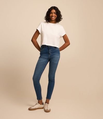 Pantalón Skinny Jeans con Cintura Alta y Desgastes en los Bolsillos