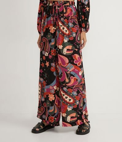 Pantalón Pantalona en Viscosa con Estampado Paisley Floral 1