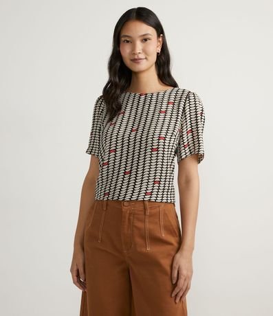 Blusa en Crepé con Manga Corta y Estampado de Media Luna en Repetidos 1