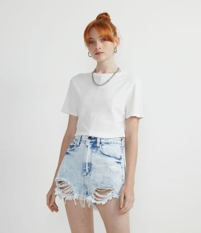 Blusa Básica en Viscosa Texturizada con Manga Corta y Recorte Frontal