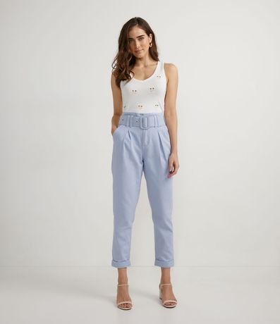 Pantalón Clochard en Sarga con Cinturón Forrado y Pliegues Delanteros 5