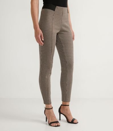 Pantalón Legging con Estampado Cuadrillé y Elástico Contrastante