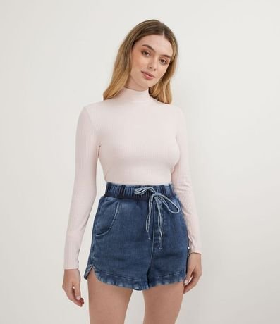 Blusa Cropped en Viscosa Texturizada con Cuello Largo