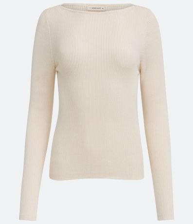 Blusa de Punto Acanalado con Cuello Barco y Mangas Largas